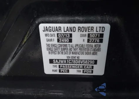 2013 Jaguar Xj из США, поврежденный, VIN SAJWA1C78D8V58290